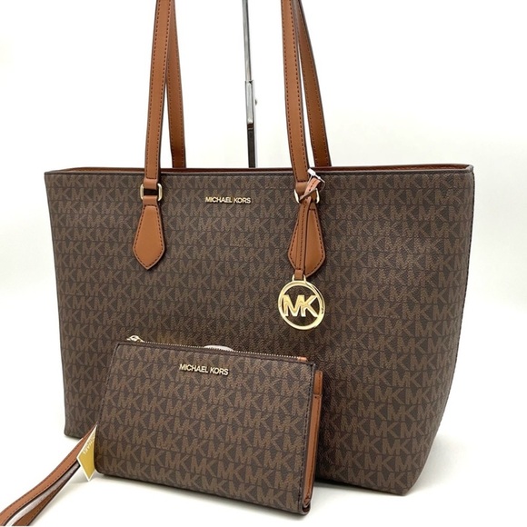 Michael Kors Bag Large Sheila Mf Tote Bag & Large Double Zip Wallet Brown/Gold - Picture 2 of 14